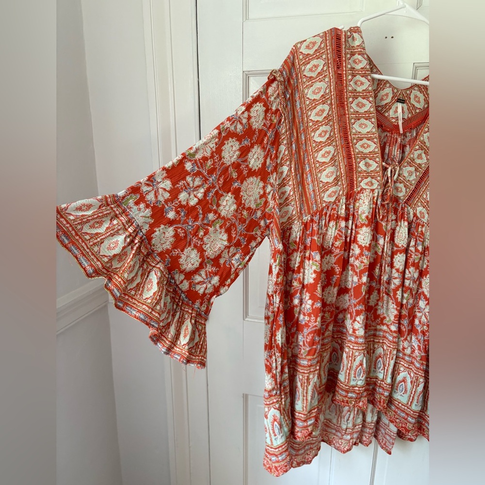 NWT Free People FP Moonlight Dance Tunic Top in Red Coral Combo, Size Large (L) - Picture 4 of 11